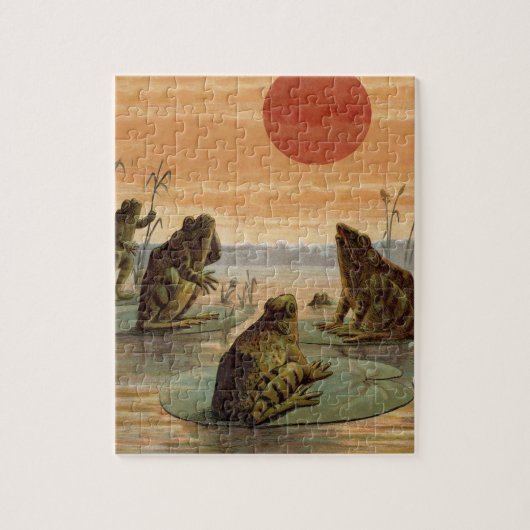 Frogs Lily Pads Moon Illustratie Legpuzzel (Verticaal)