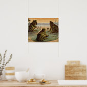Frogs Lily Pads Moon Illustratie Poster (Keuken)
