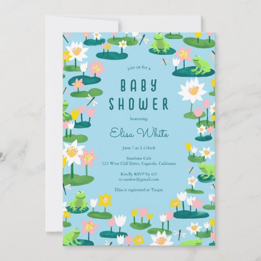 Frogs & Lily Pads Schattige CUSTOM QR CODE BABY SH Kaart (Voorkant)