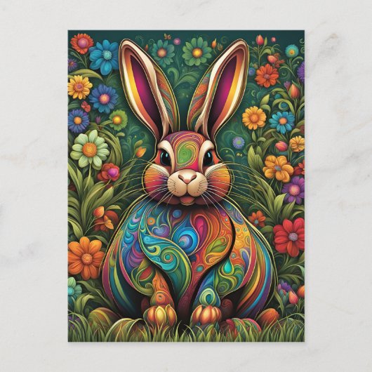 Frohe Ostern - Osterhase in Blumen 2 Uitnodiging Briefkaart (Voorkant)