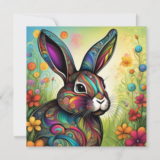 Frohe Ostern - Osterhase in Blumen Kaart (Voorkant)