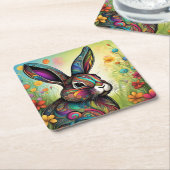 Frohe Ostern - Osterhase in Blumen Vierkante Kartonnen Onderzetter (Schuin)