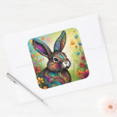 Frohe Ostern - Osterhase in Blumen Vierkante Sticker (Envelop)
