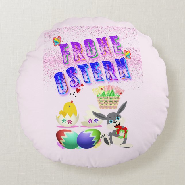 Frohe Ostern Rond Kussen (Voorkant)