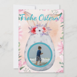 Frohe Ostern - silbernes Osterei mit Foto Kaart
