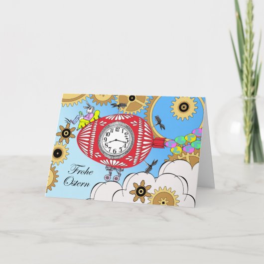 Frohe Ostern, Steampunk Pasen in het Duits, Feestdagen Kaart (Voorkant)