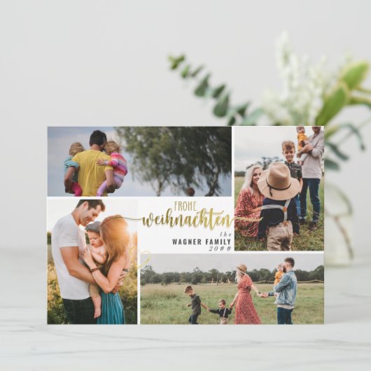 Frohe Weihnachten Duitse Kerst 4 Fotocollage Feestdagenkaart (Staand voorkant)