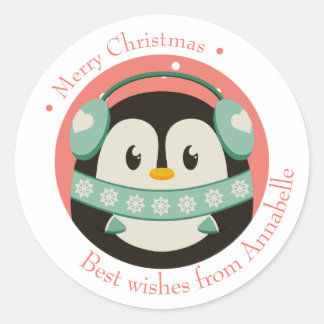 Frohe Weihnachten Geschenkaufkleber mit Pinguin Ronde Sticker