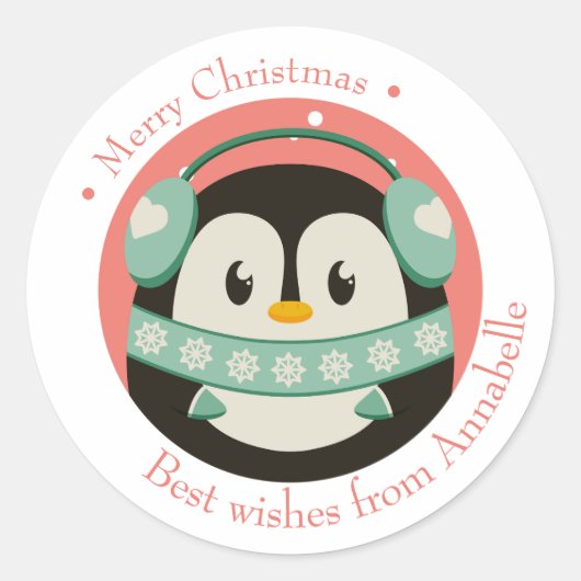 Frohe Weihnachten Geschenkaufkleber mit Pinguin Ronde Sticker (Voorkant)