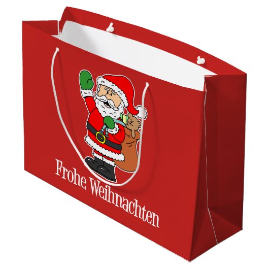 Frohe Weihnachten Santa German Merry Kerstry Groot Cadeauzakje (Achterkant Gekanteld)