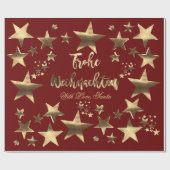 Frohe Weihnachten Stars Red Gold Elegant Kerstmis Cadeaupapier (Vlak)