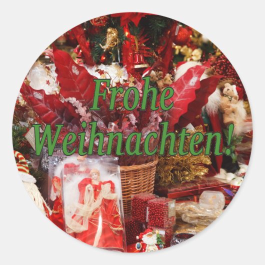 Frohe Weihnachten! Vrolijk kerstfeest in het Duits Ronde Sticker (Voorkant)