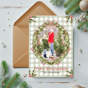 Frohe Weihnachten Waterverf Bloemen Familiefoto Feestdagenkaart
