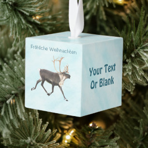 Fröhliche Weihnachten - Cariou (rendier) op sneeuw Kubus Ornament
