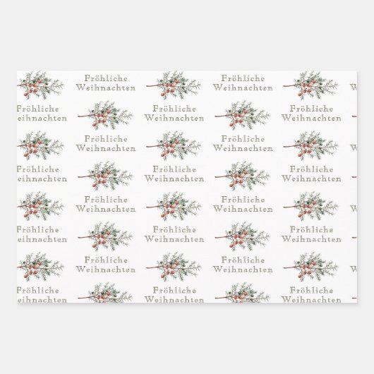 Fröhliche Weihnachten Evergreen Juniper German Inpakpapier Vel (Voorkant)