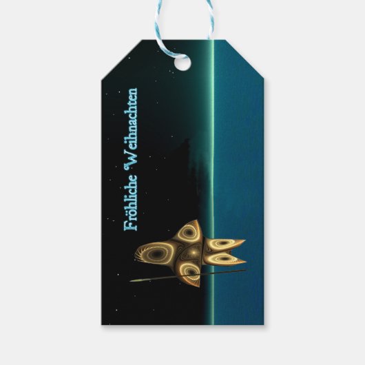 Frohliche Weihnachten - Fractal Inuit Hunter Cadeaulabel (Voorkant)