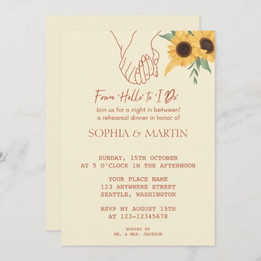 From ‘Hello’ to ‘I Do’ Rehearsal Dinner Invitation (Devant / Derrière)