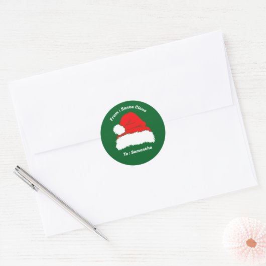 From Santa Claus Green Christmas Gift Ronde Sticker (Envelop)