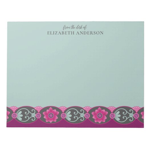 From the Desk of Pretty Teal Floral Notitieblok (Voorkant)