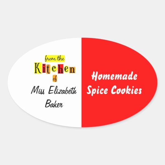 From the Kitchen of Retro Red Yellow Canning Ovale Sticker (Voorkant)