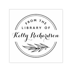 From the Library Of Round Rustic Script & Branch Zelfinktende Stempel