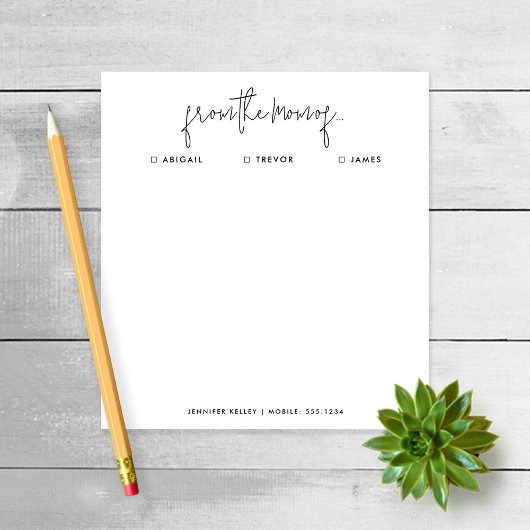 "From the Mom of" Note au Bloc-notes de l'école