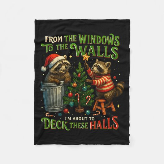 From The Windows To Walls Deck These Halls Raccoon Fleece Deken (Voorkant)