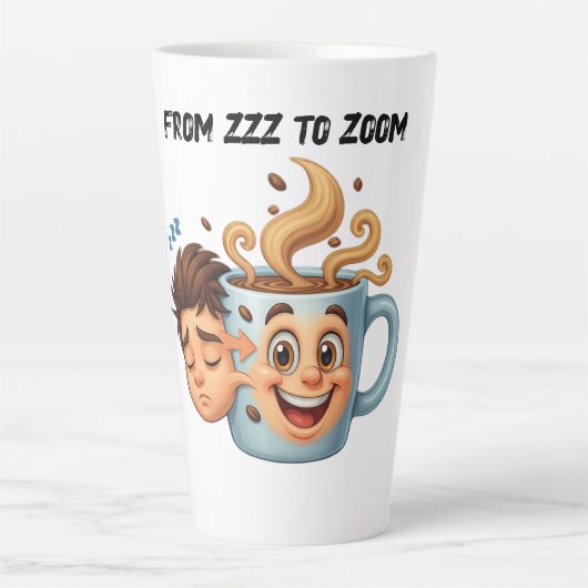 From Zzz to Zoom" T-Shirt - Coffee Mug Face  Latte Mok (Voorkant)