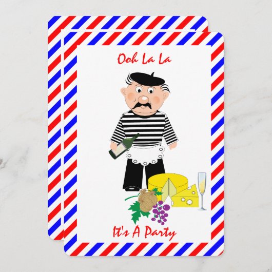 Fromage Et Vin Français Thème Fun Party Invitation (Devant / Derrière)