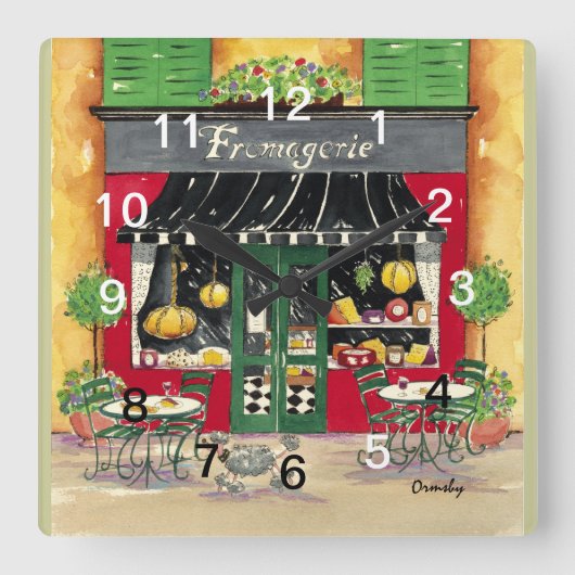 Fromagerie French Cafe Clock Vierkante Klok (Voorkant)