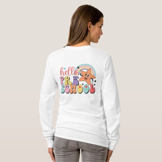 Front-back design dubbelzijdig voorschoolse leerkr t-shirt (Achterkant volledig)