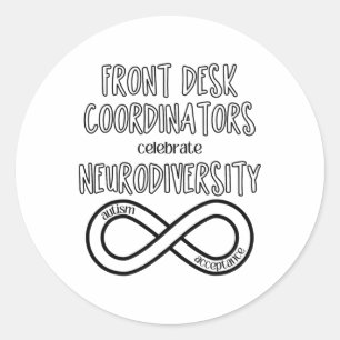 Front Desk viert de acceptatie van neurodiversitei Ronde Sticker