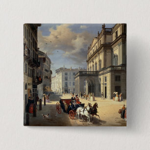 Front of La Scala Theater, 1852 Vierkante Button 5,1 Cm