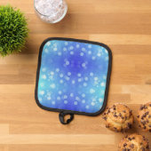 Front view features a pot holder with a blue  pannenlap (Top down)