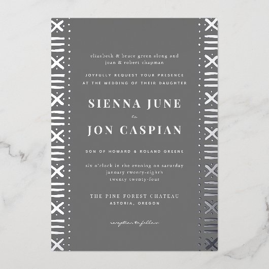 Frontière de boudcloth Boho Grey Invitation à l'hu (Recto)