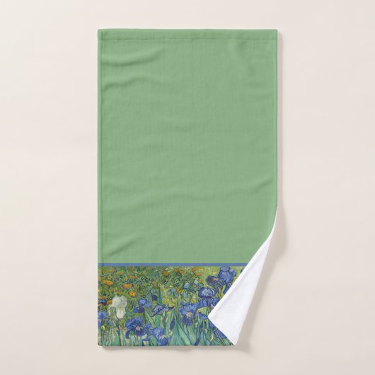 Frontière florale en Iris sur Arrière - plan vert  (Serviette à main)