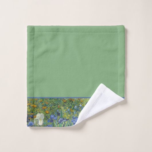 Frontière florale en Iris sur Arrière - plan vert  (Gant de toilette)