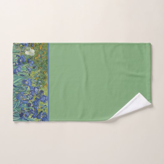 Frontière florale en Iris sur Arrière - plan vert  (Serviette à main)