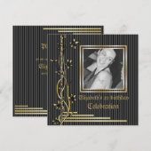 Frontière florale noire et dorée invitation d'anni (Devant / Derrière)