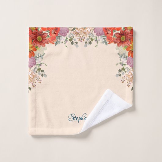 Frontière florale partielle sur l'Arrière - plan o (Gant de toilette)