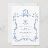Frontière Florale Toile Bleu Invitation 01 (Devant)