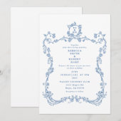 Frontière Florale Toile Bleu Invitation 01 (Devant / Derrière)