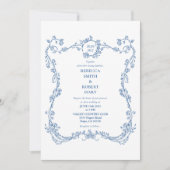 Frontière Florale Toile Bleu Invitation 02 (Devant)