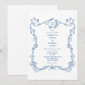 Frontière Florale Toile Bleu Invitation 02 (Devant / Derrière)