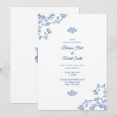 Frontière Florale Toile Bleu Invitation 04 (Devant / Derrière)