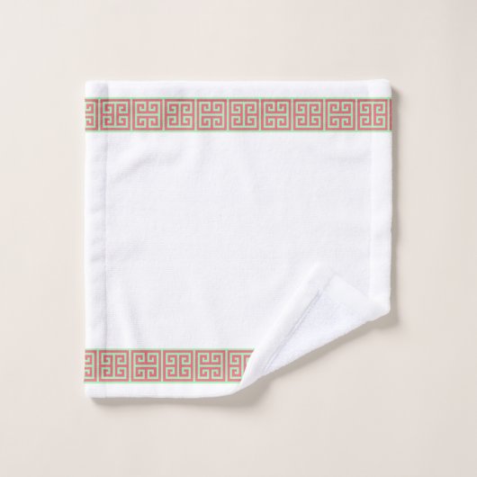 Frontière principale grecque de rose et de vert (Gant de toilette)
