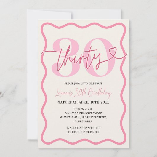 Frontière rose Vave 30e anniversaire Invitation Fe (Devant)