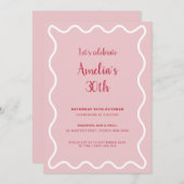 Frontière rose Vave Invitation Anniversaire (Devant / Derrière)