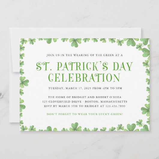 Frontière shamrock St. Patrick's Day Invitation (Devant)