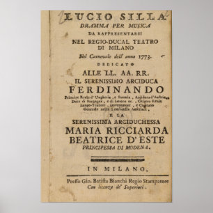 Frontispiece van de "Lucio Silla" van Mozart Poster